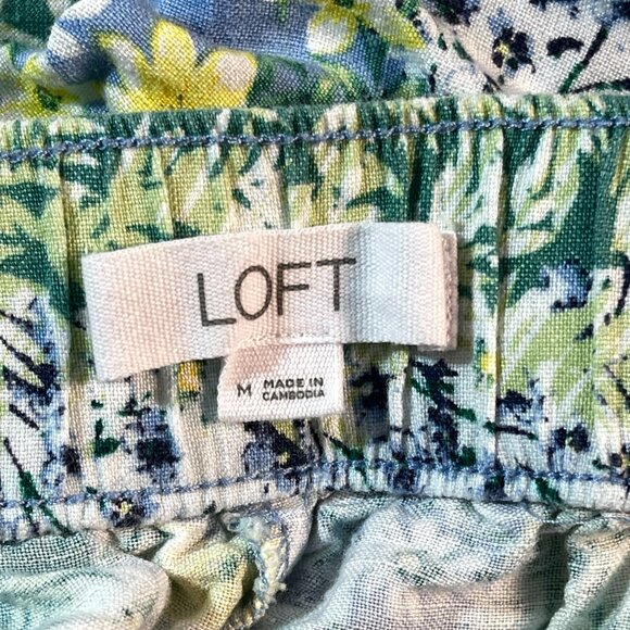 Loft Pants Women's Medium Green Floral Print Wide Leg Cropped Bohemian Fairy - Picture 9 of 11